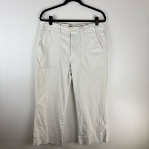 Cabi Crop Pants Womens 12 White Mid Rise Stretch Chino Pockets 25” Inseam